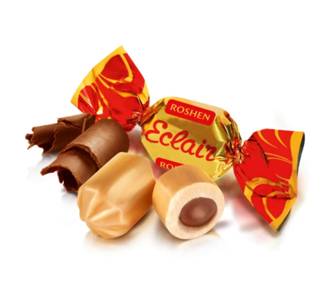 Ukrainian Sweets Milk Caramel "Eclair" Chocolate Filling Candy Roshen 200g