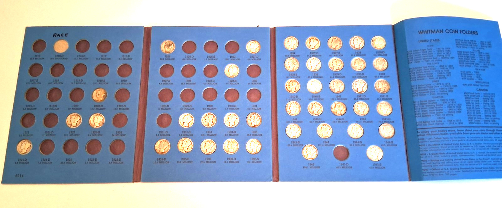 Partial 1916-1945 PDS Mercury Dime Set 42 90% Silver 10C Whitman Folding Album