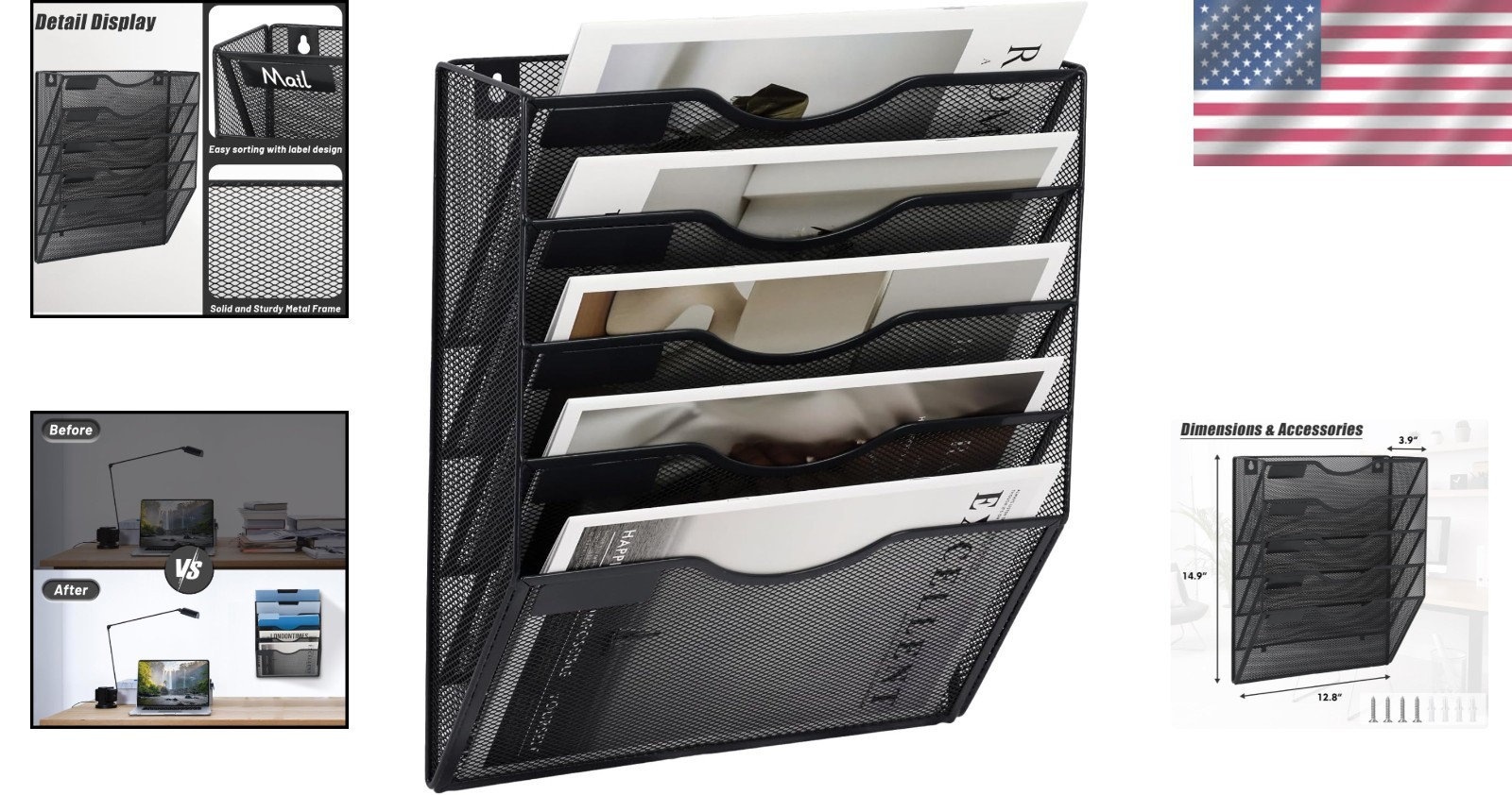 5-Tier Mesh Wall File Organizer for Office & Home