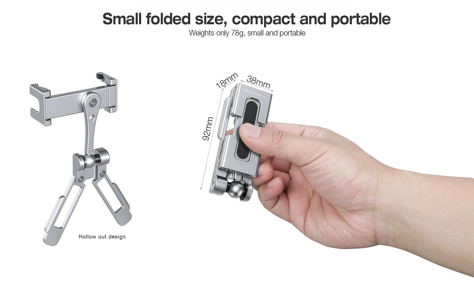 Leofoto PS-3 Multi-Functional Foldable Cellphone Stand Arca Cold Shoe Silver