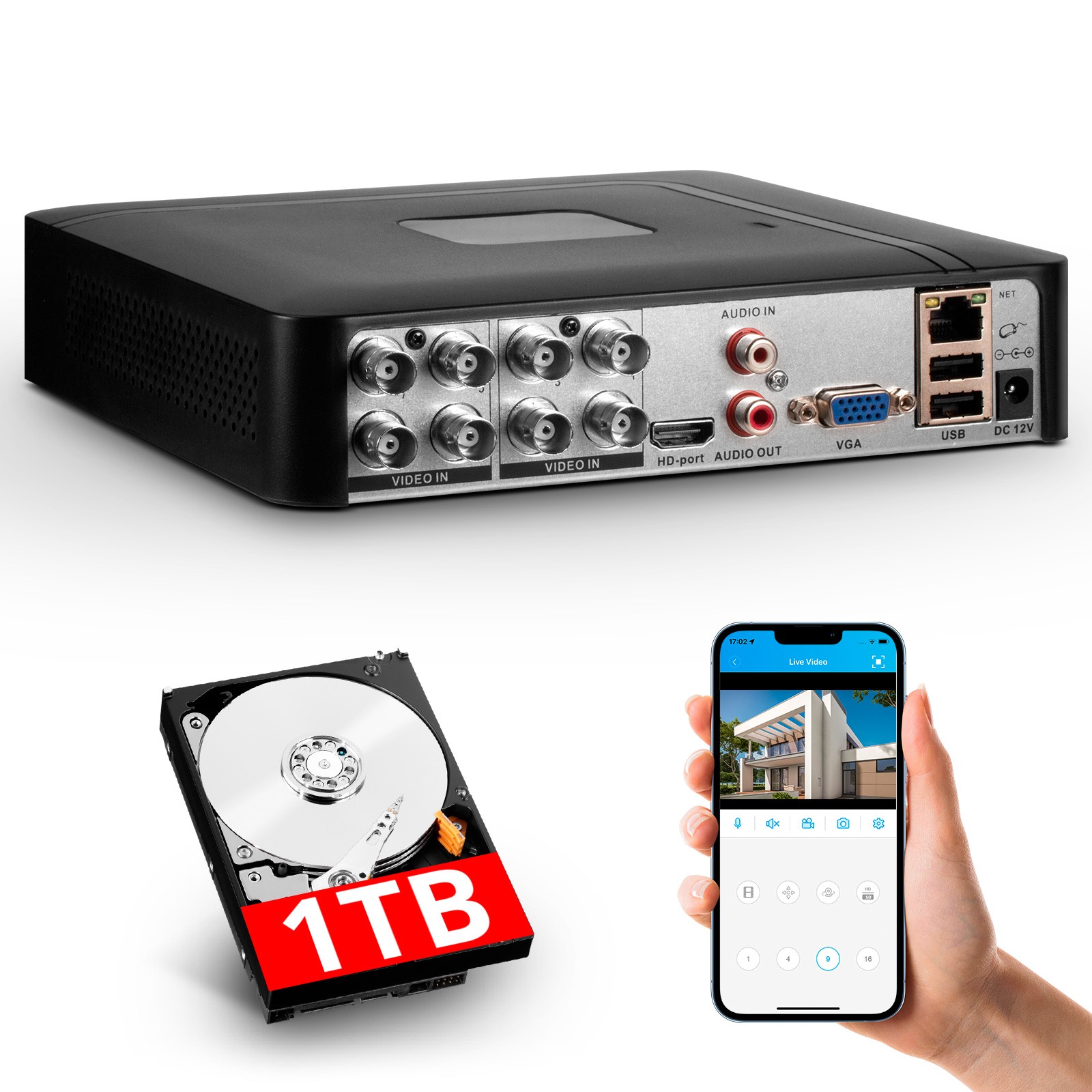 8 Channel H.265+ 5MP Lite DVR HD 1080p Recorder +1TB for Security Camera System