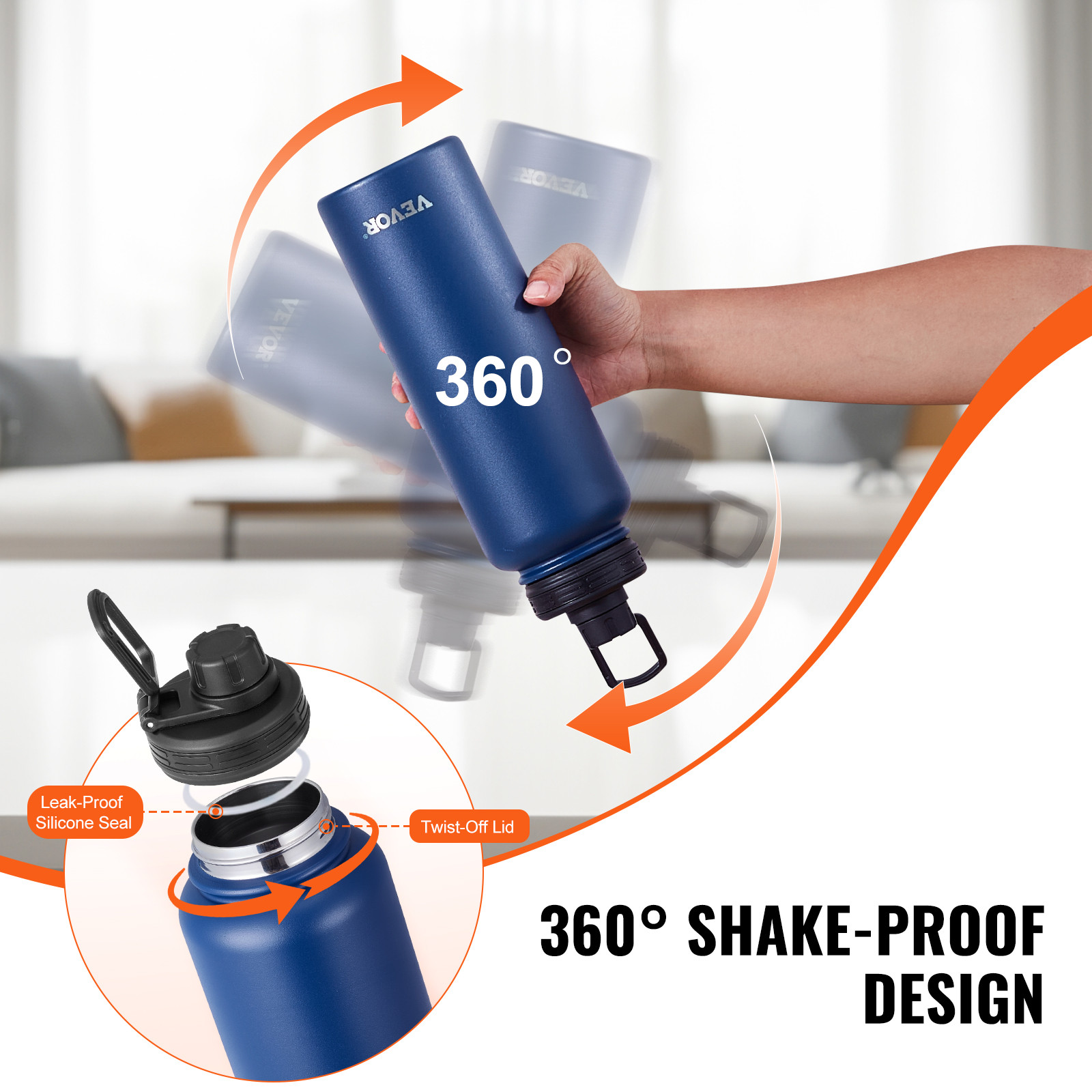 VEVOR 40 oz Insulated Water Bottle Stainless Steel with Wide Mouth Lid Blue