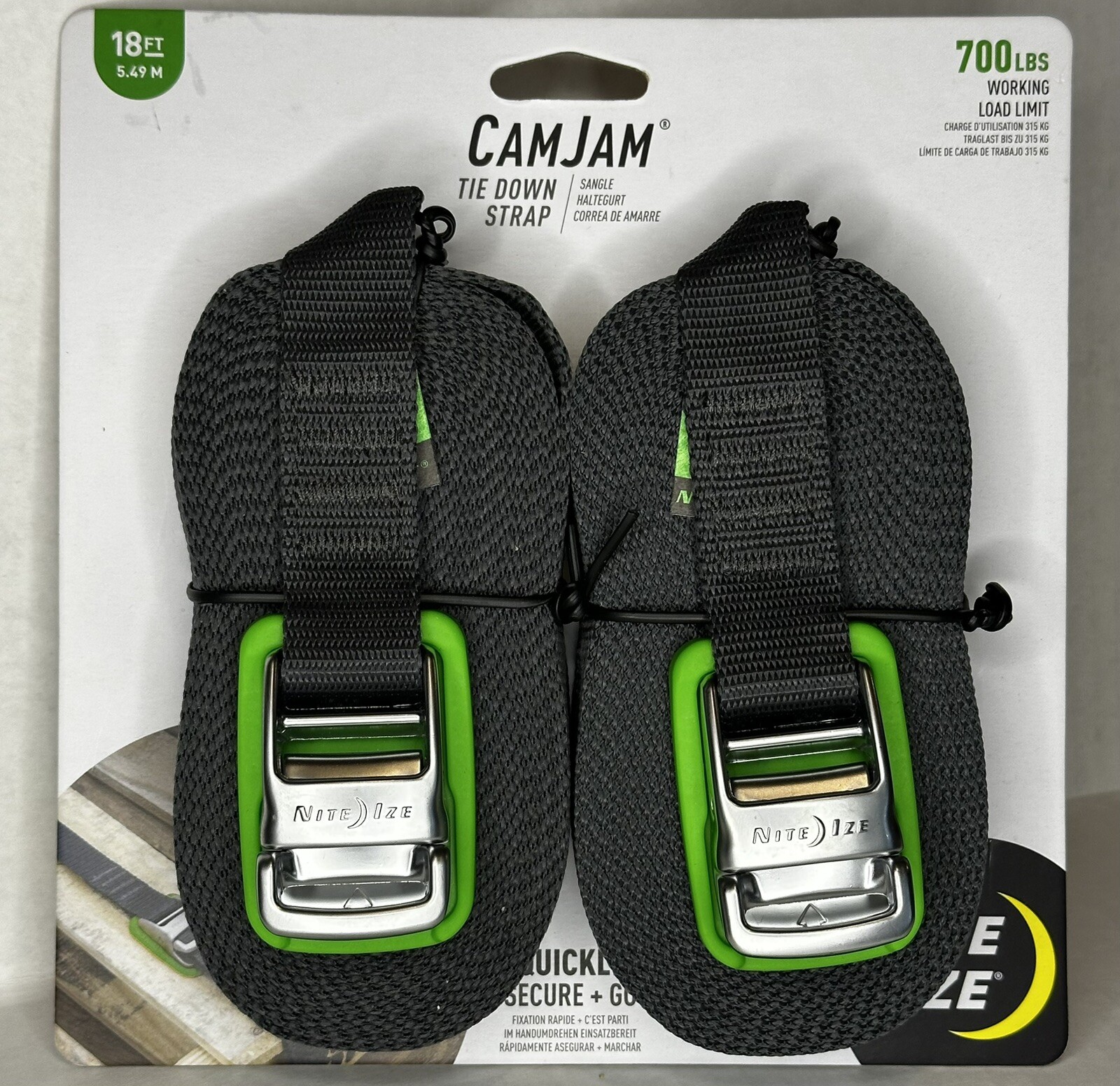 Nite Ize 2-Pack CamJam Tie Down Straps, 18' - 700 lbs Load Limit