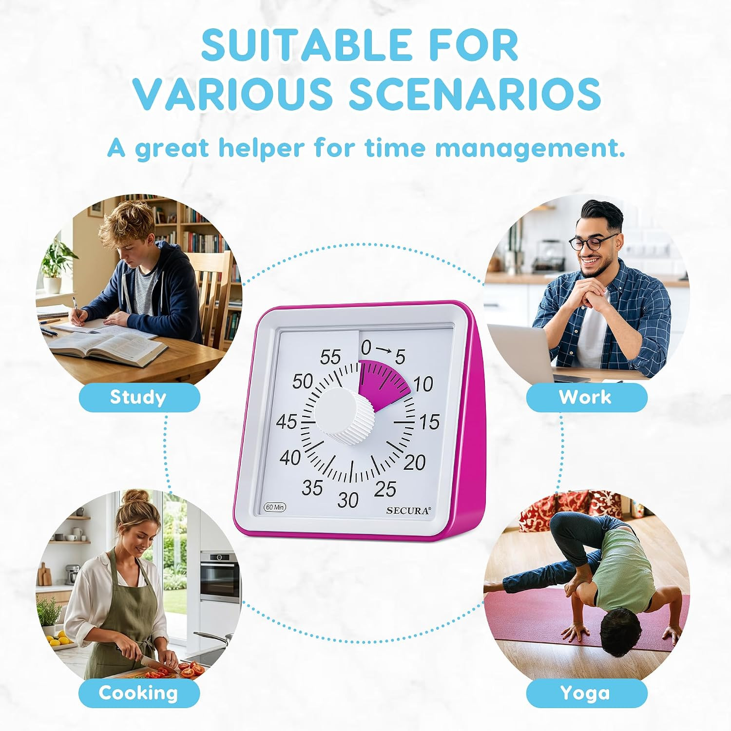 Visual Timer for Kids, 60 Minute Classroom Countdown Timer for Study | Non-Ticki