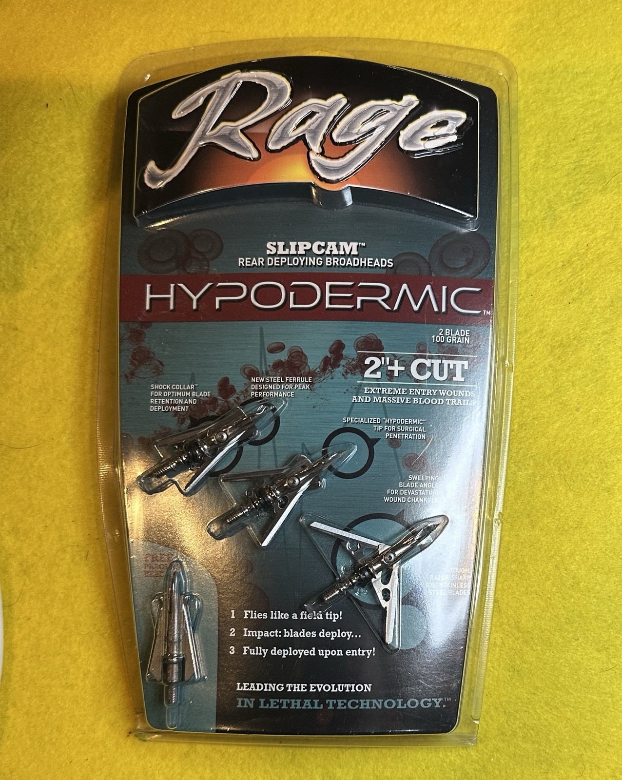 Rage R39100 Hypodermic 2 Blade 100 Grain Broad Heads - 3 Pack