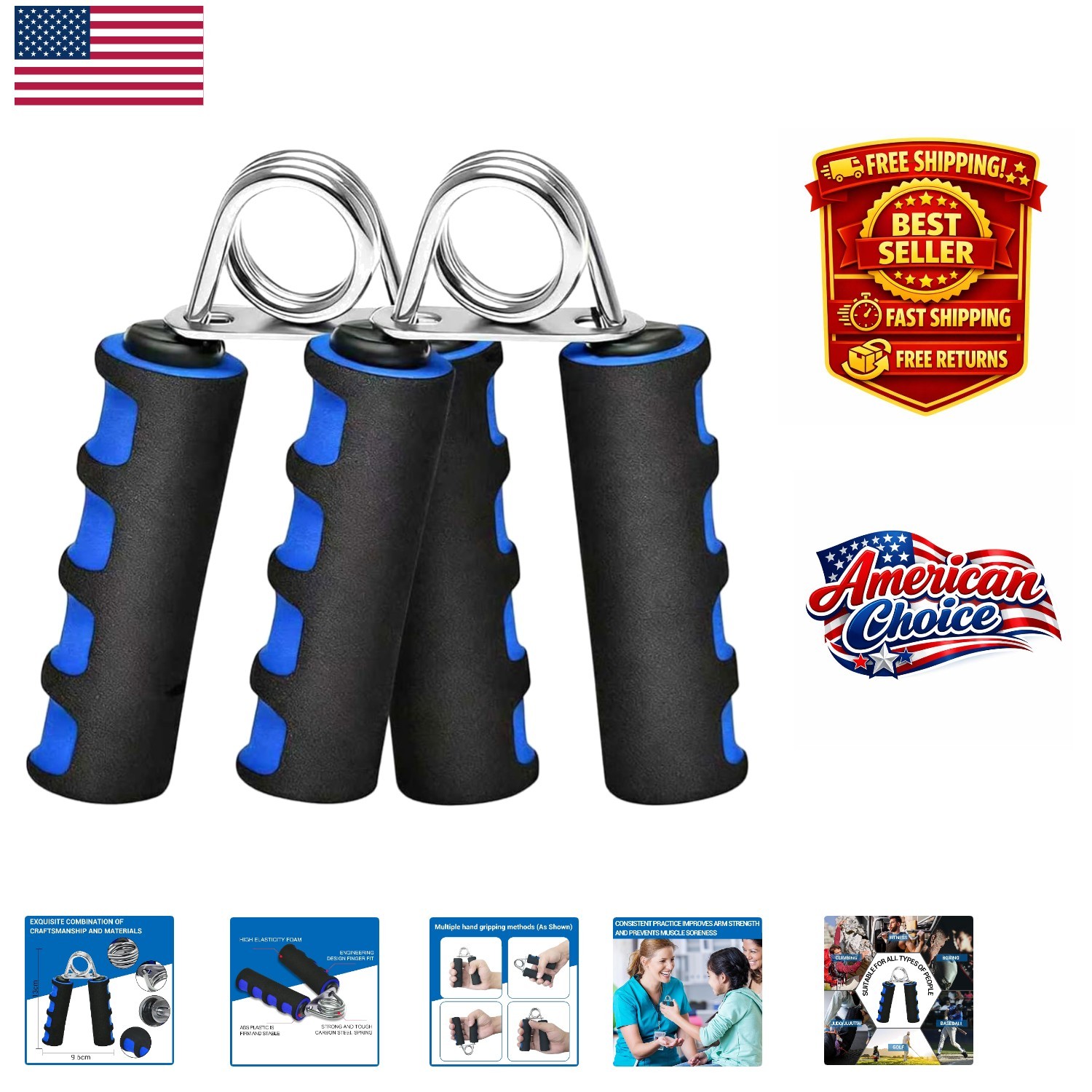 Soft Foam Hand Grip Exerciser Set - 2 V Shape Finger Grippers for Pain Relief
