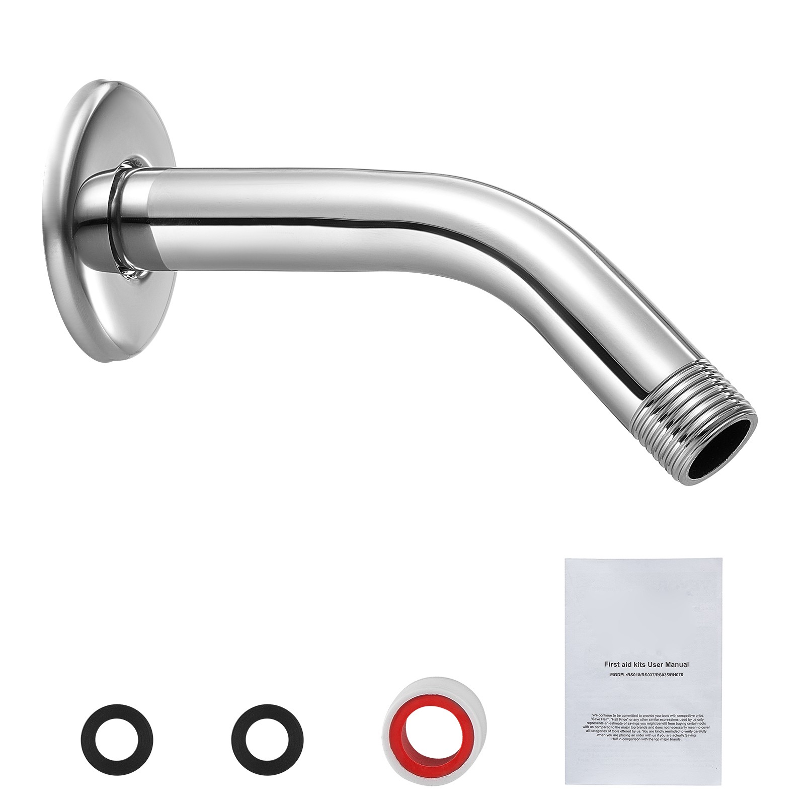 Uimoso 6-Inch Wall-Mounted Stainless Steel Shower Arm with Flange, Chrome Finish