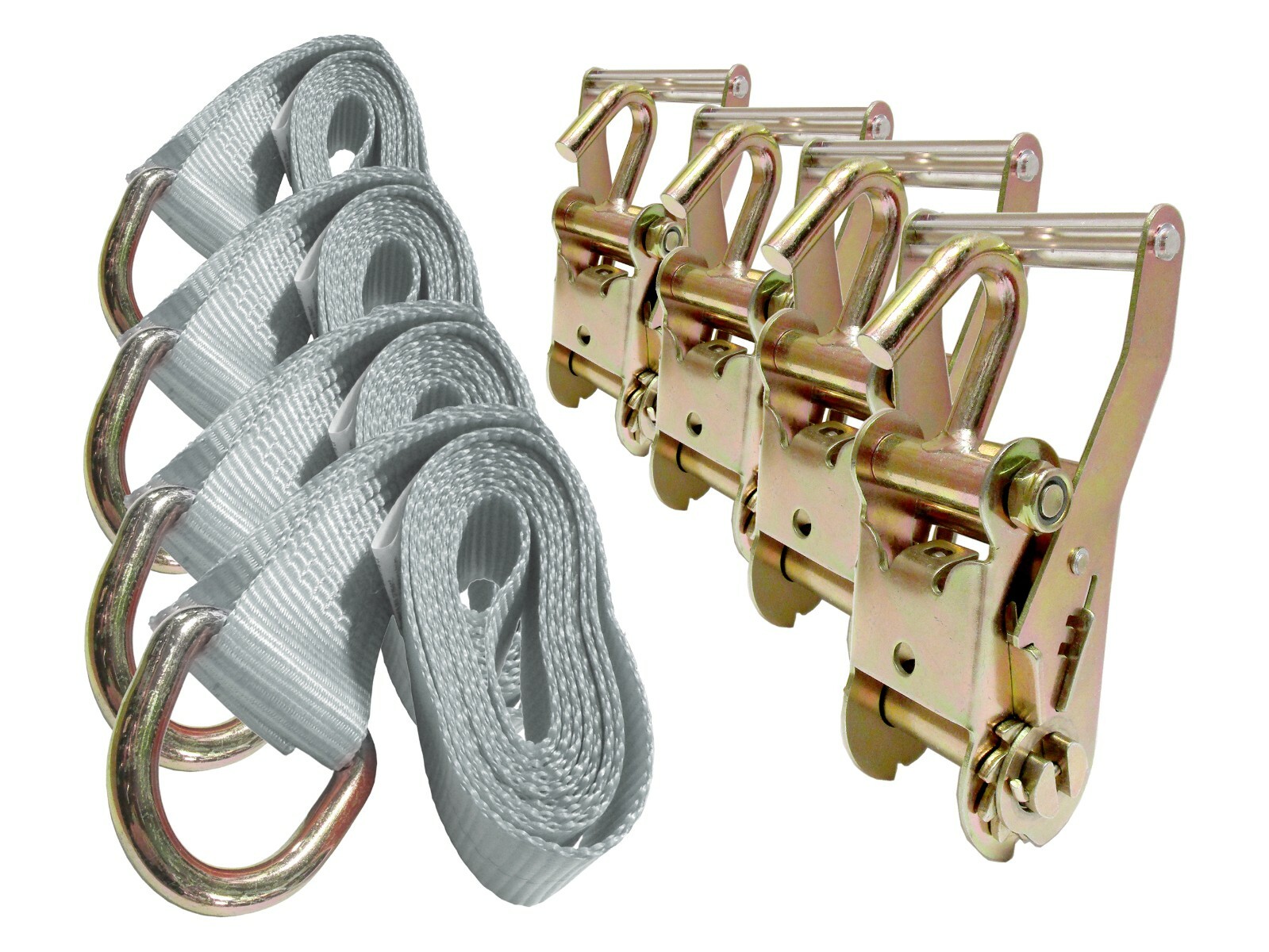 8 ft Silver Lasso Straps 2" Finger J Hook Tie Down Ratchets (4 Pack) Chevron Tow