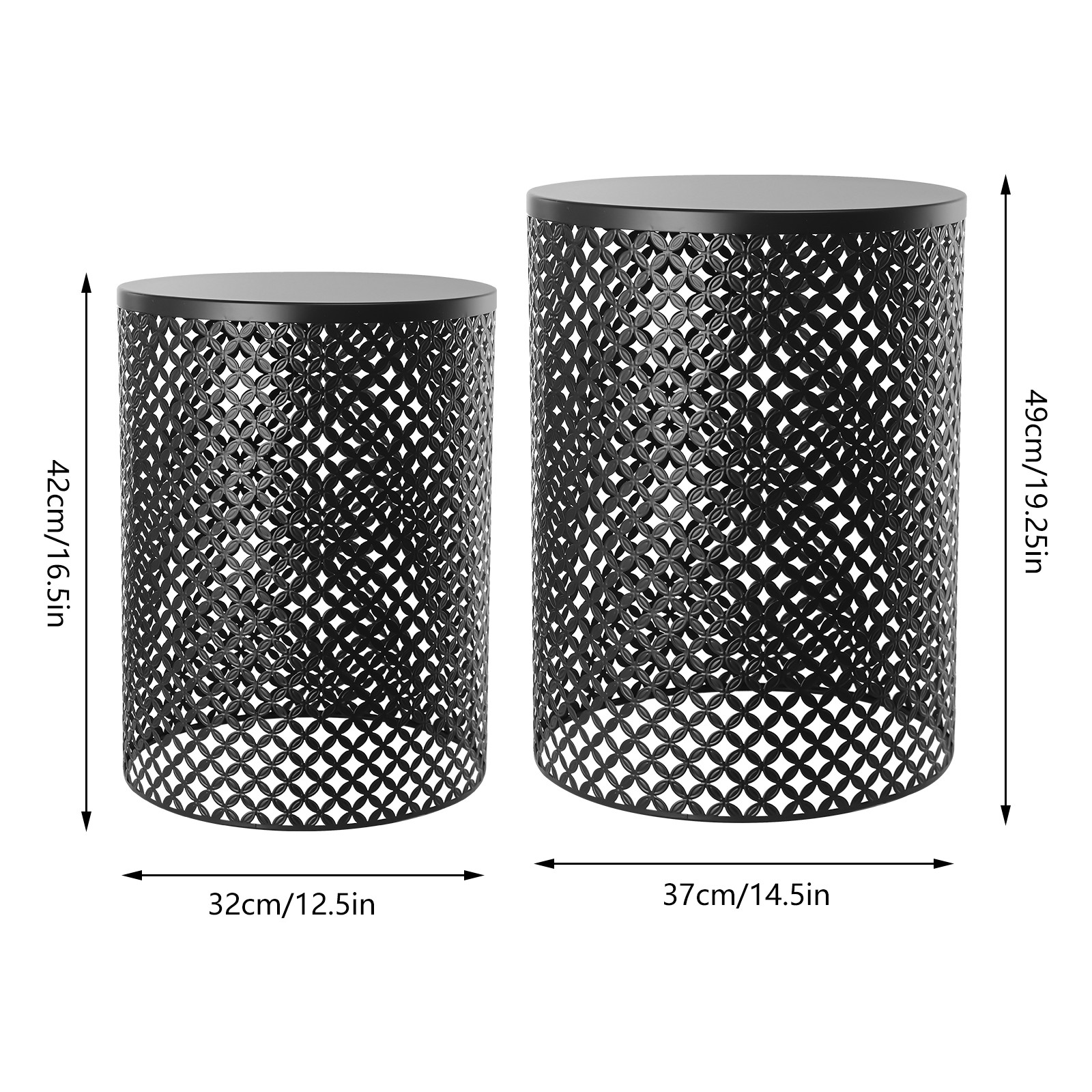 2 Pack Metal Frame Outdoor Accent Tables - Modern Side Table Set