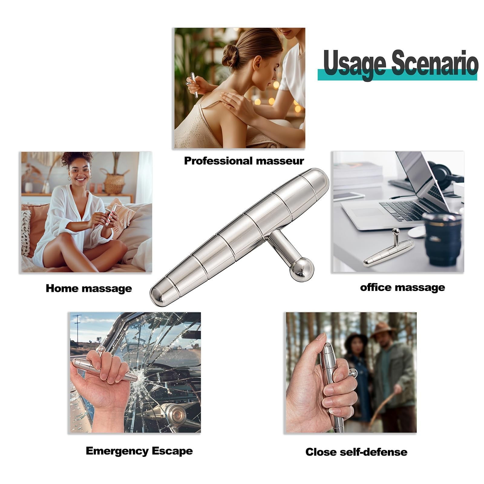 2 in 1 Trigger Points Massage Tool Stainless Steel T-Bar Deep Tissue Massage ...