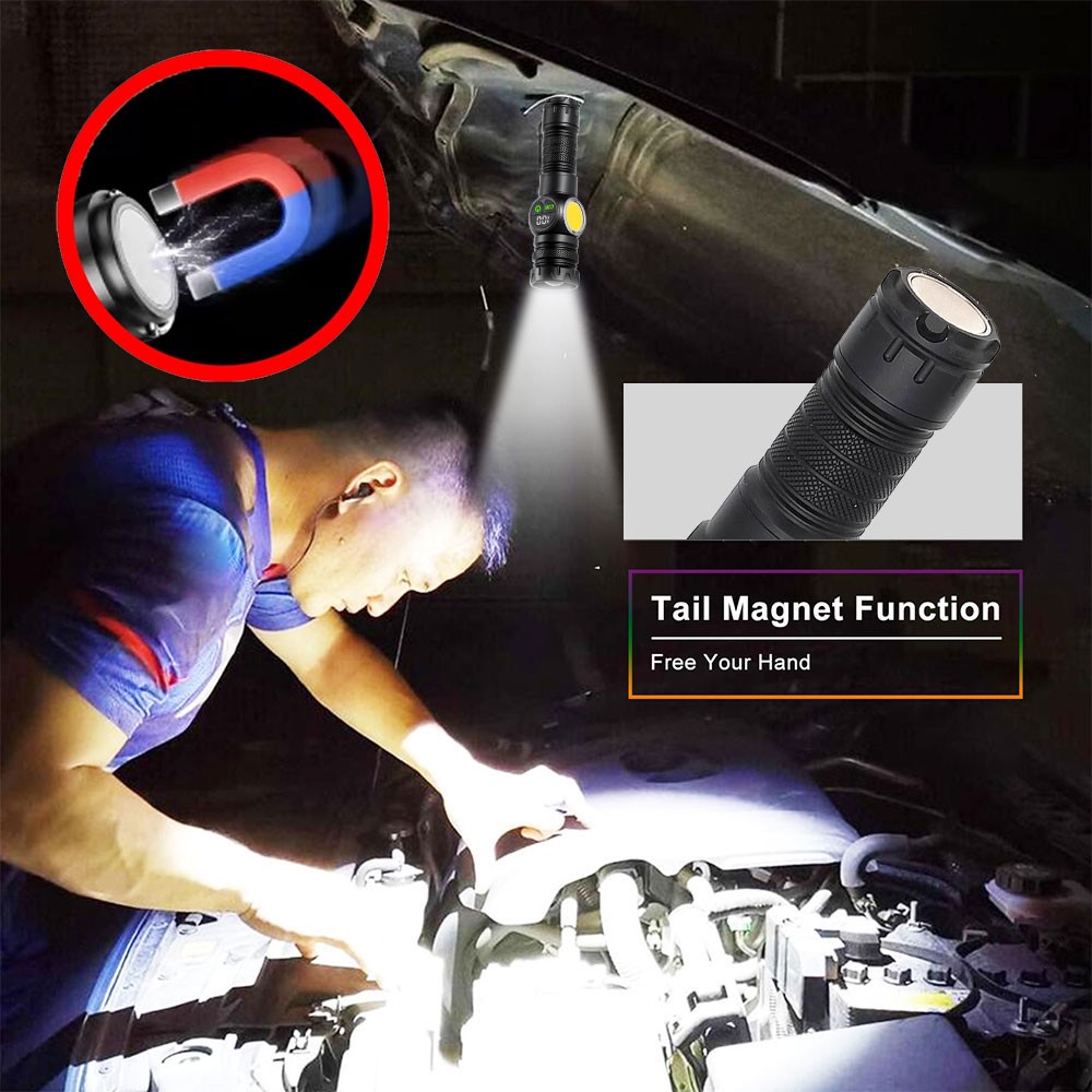 White Laser LEP Flashlight Torch COB Yellow Red Light Zoomable USB Rechargeable