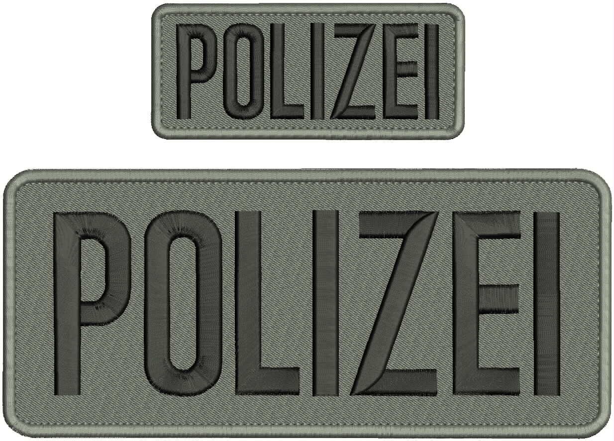Polizei 2 Embroidery Patches 10x4 And x2 Hook On Back Black On Gray
