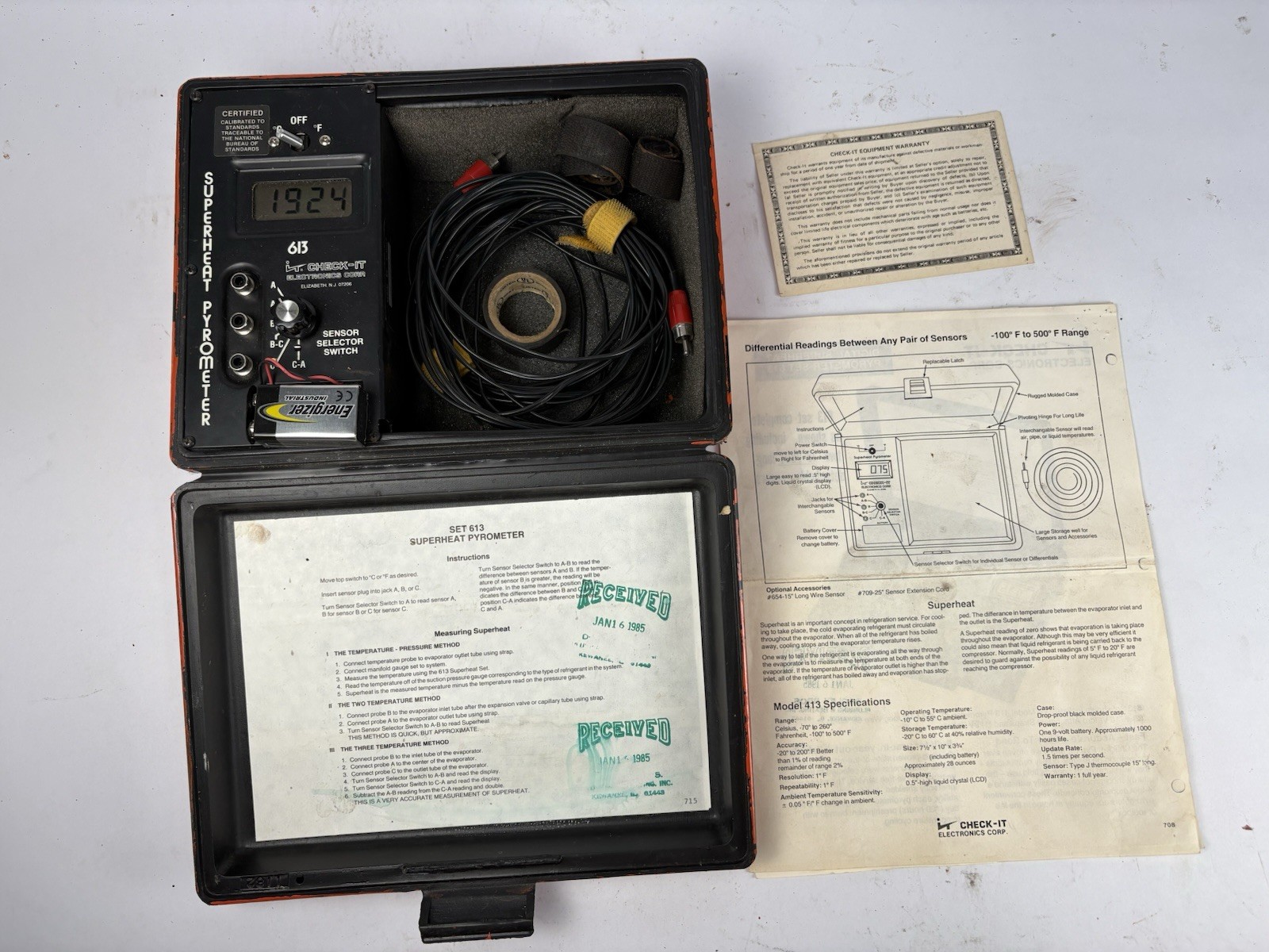 Digital Superheat Pyrometer~Check-It Electronics~Model 613 w/ Case & Probes