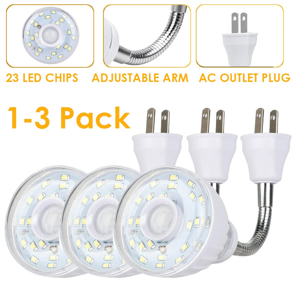 LED Motion-Activated Night Light Flexible Sensor AC Outlet Plug-In Stair Lamp