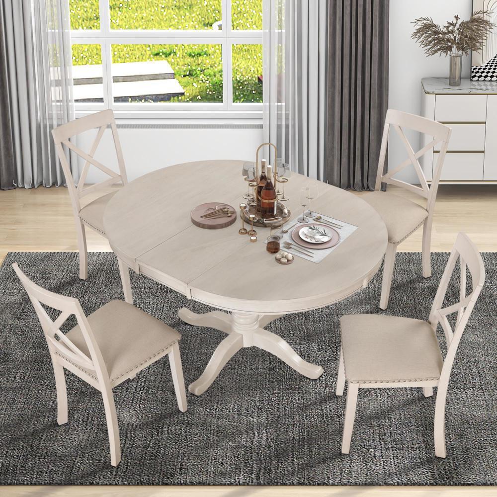 Sturdy and Durable 5 Piece Kitchen Table Set Round Table and 4 Kitchen Chairs