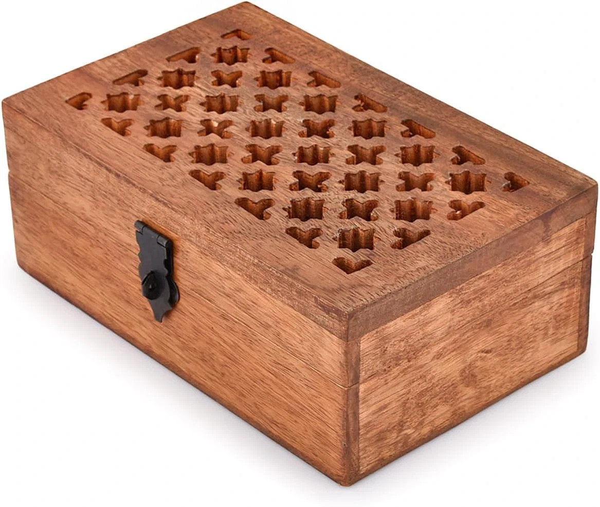 Mango Wood Decorative Wooden Box with Hinged Lid Wooden Storage Box, Decorative