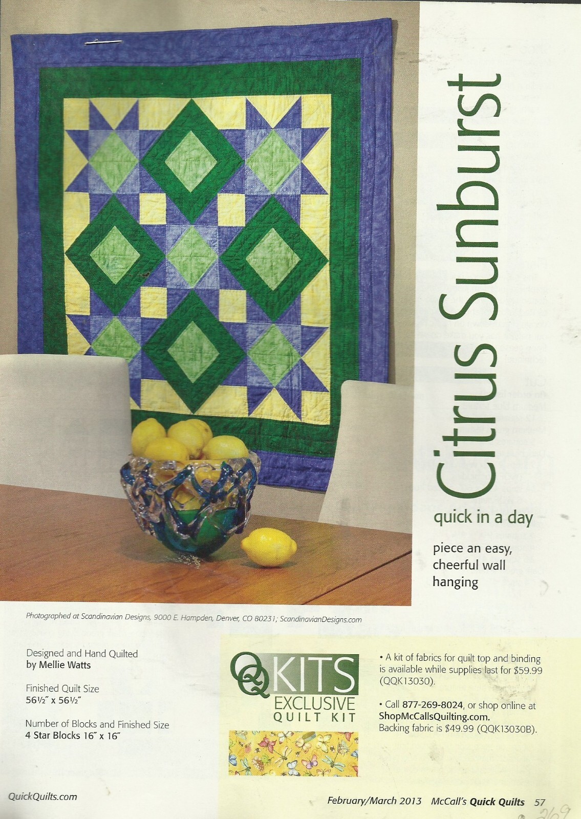 B0613 CITRUS SUNBURST WALLHANGING  QUILT PATTERN/INSTRUCTIONS