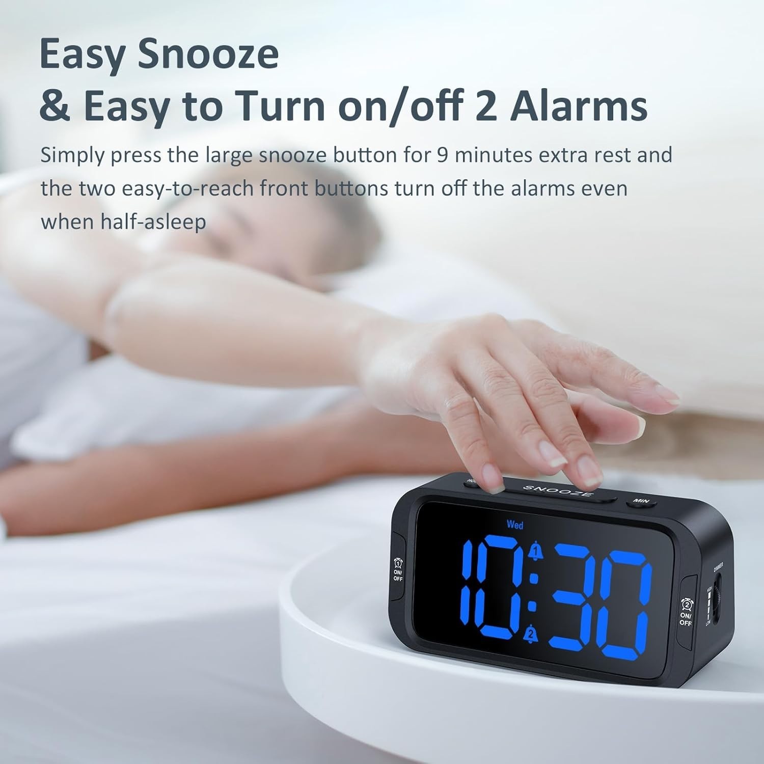 Elegant Dual Alarm Clock with USB Charging & Adjustable Brightness
