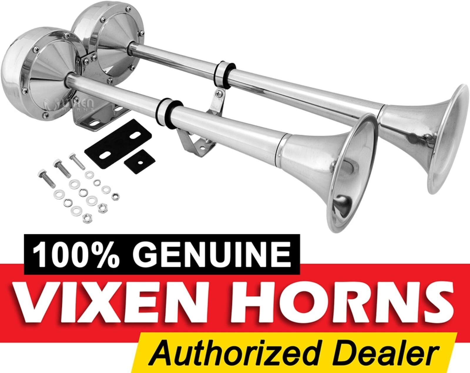 LOUD DUAL TRUMPET MARINE GRADE/BOAT STAINLESS STEEL AIR HORN 12V VXH2112MAR