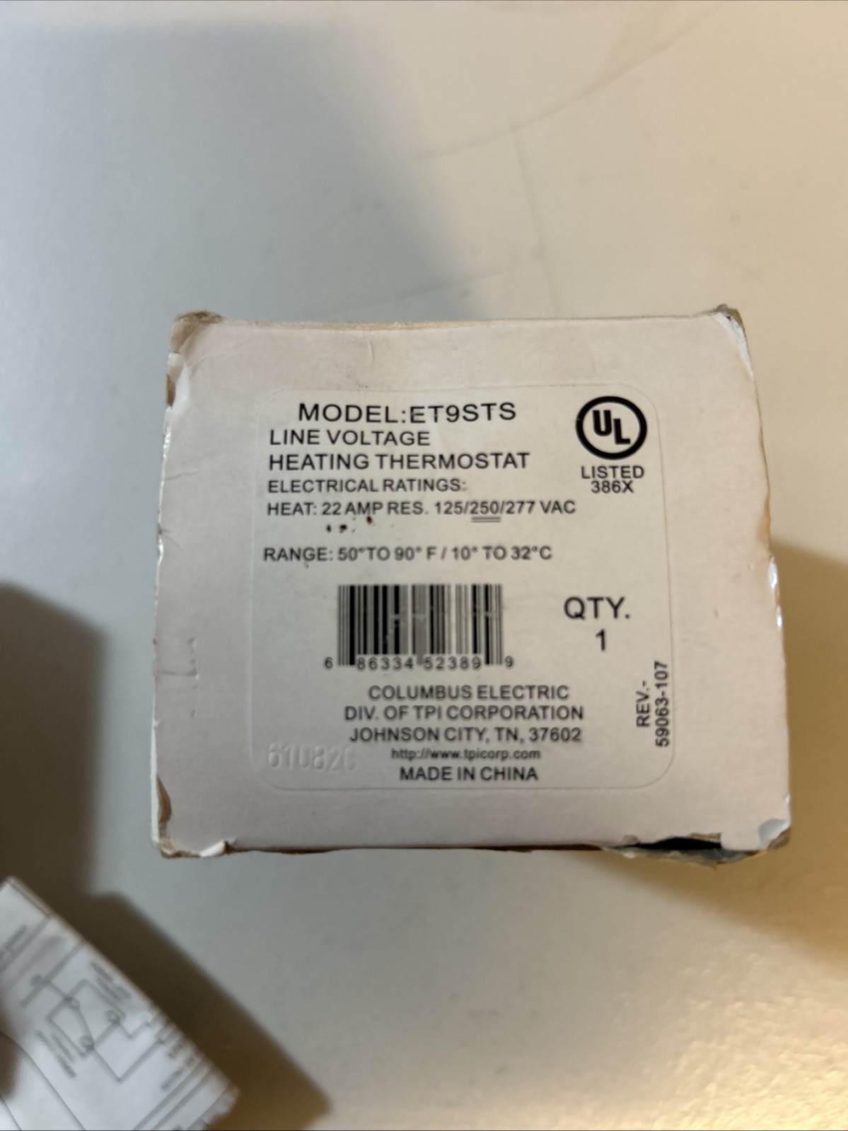 NEW TPI Corporation ET9STS Wall-Mounted Line Voltage Thermostat