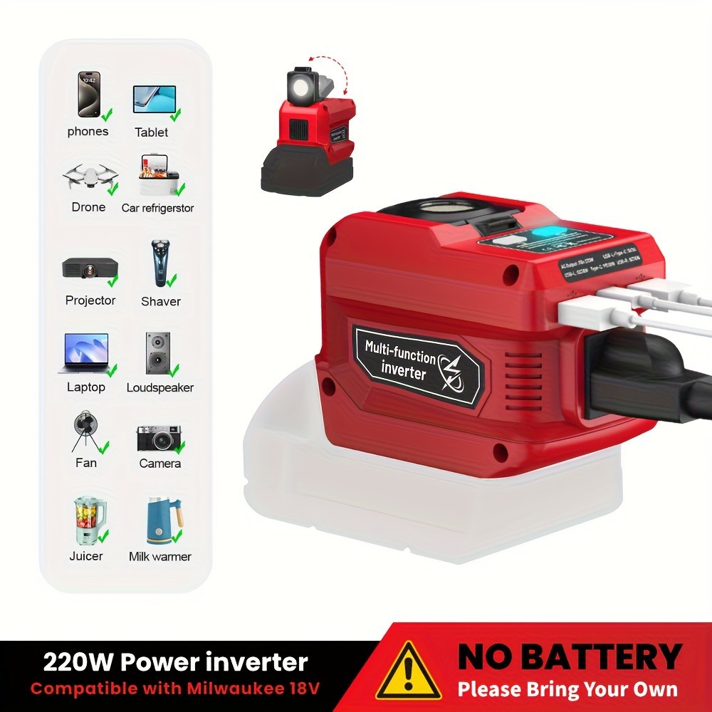 Power Inverter DC 18V To AC 110V Compatible with Milwaukee 18V Battery