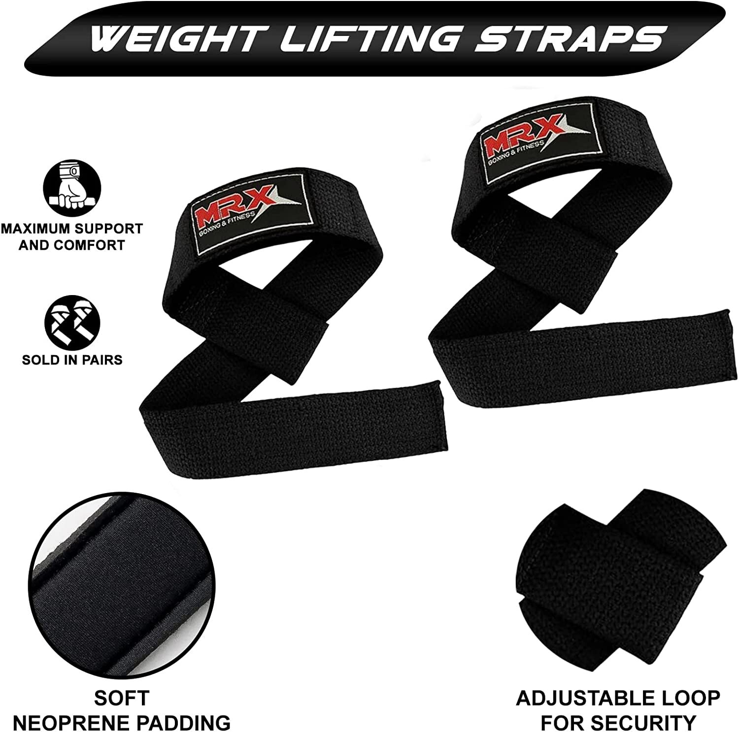 MRX Weight Lifting Straps Gym Wrist Wraps Padded Training Extra Grip Support