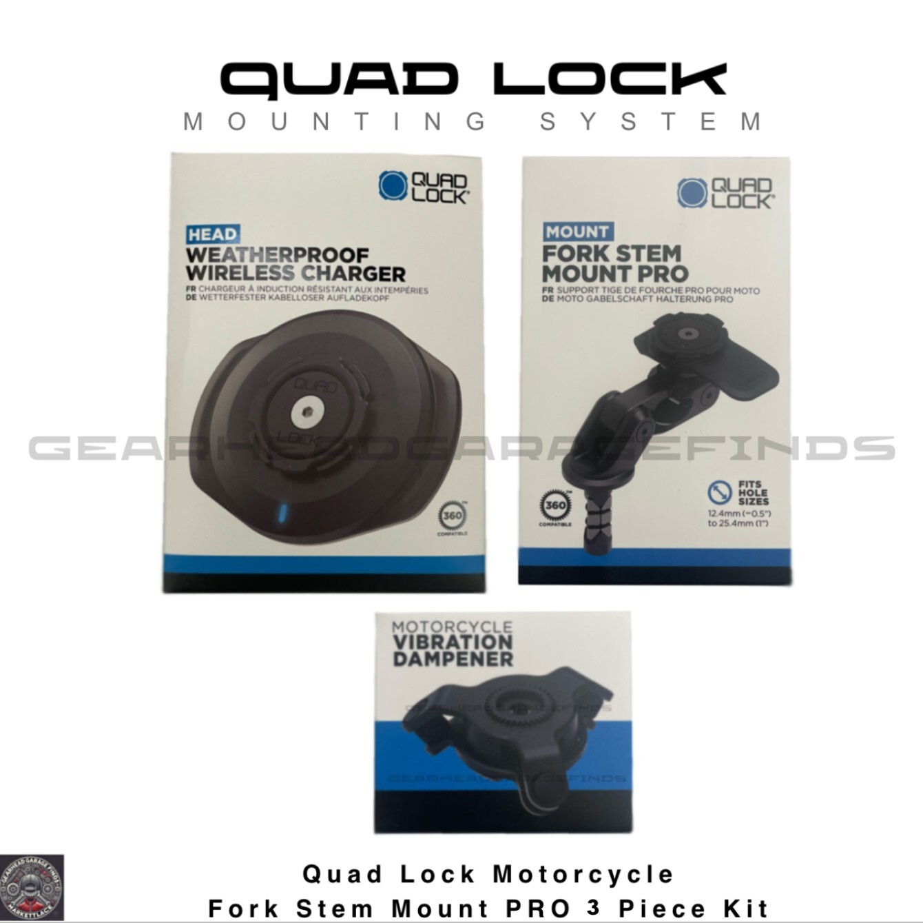 Quad Lock Motorcycle Fork Stem Mount PRO USB Wireless Charger Vibration Dampener