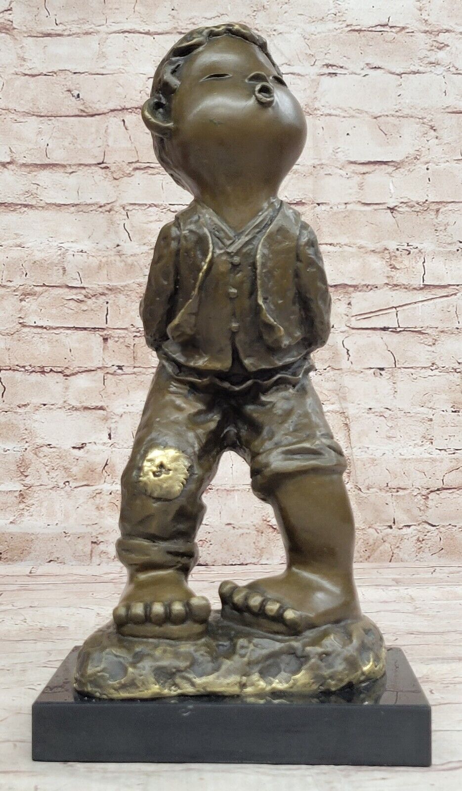Collectible Miguel Lopez Chinese Boy Bronze Statue Fine Art Home Decor Figure