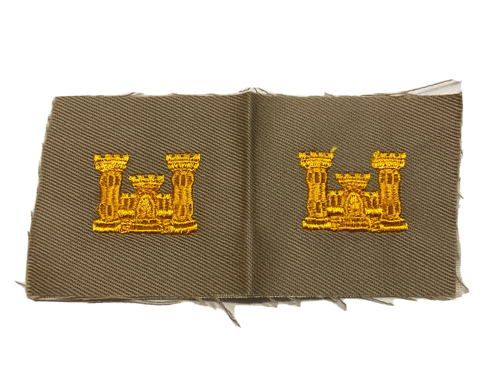 Original WWII U.S. Army Officer Collar Insignia Pair Engineers Khaki Patch
