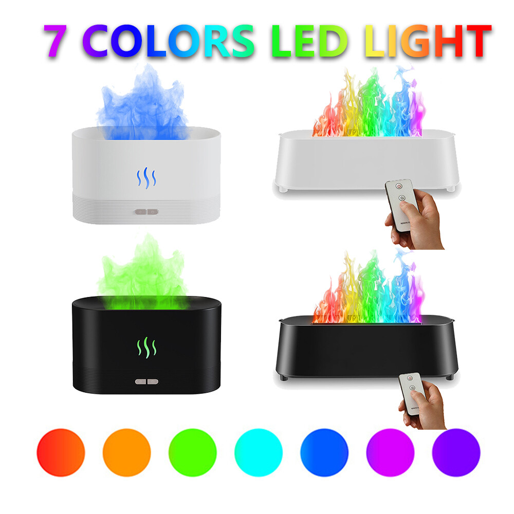 180/250ml Colorful Flame Essential Oil Diffuser w/Remote Control USB Black/White