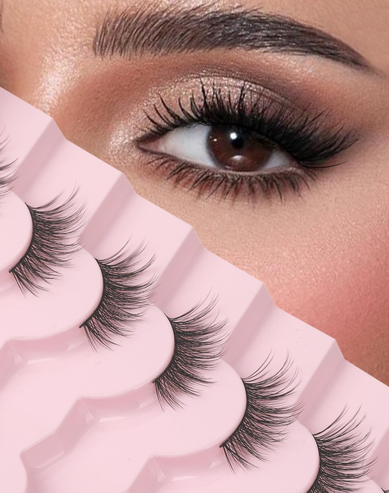 Half Lashes Natural Eyelashes Cat Eye Corner 7 pair (Pack of 1), Black
