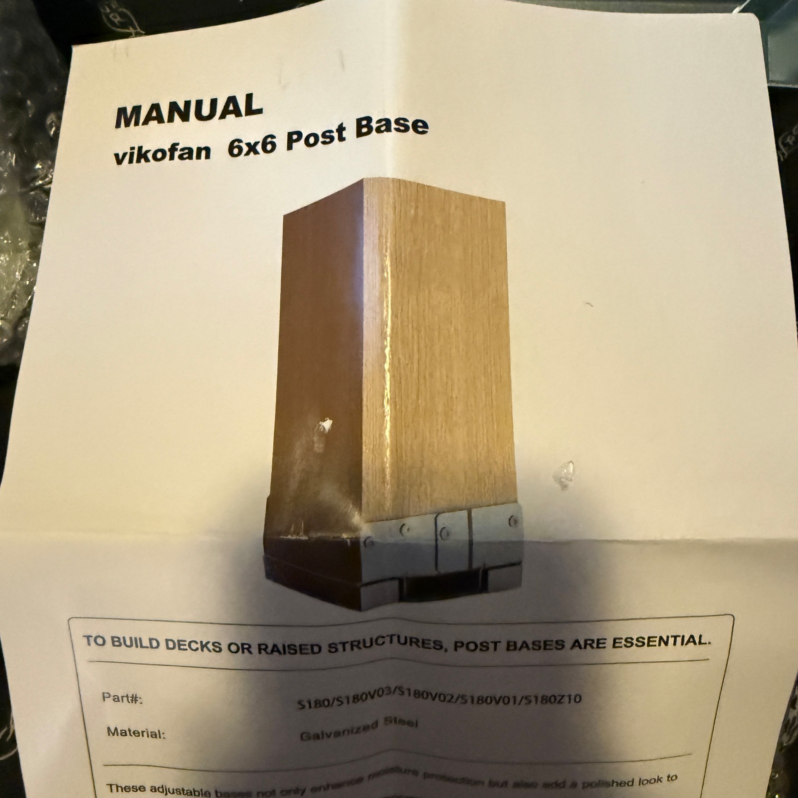4-Pack 6x6 Post Base -Actual 6"x6" for Wood Posts, Heavy Duty Galvanized Anchors