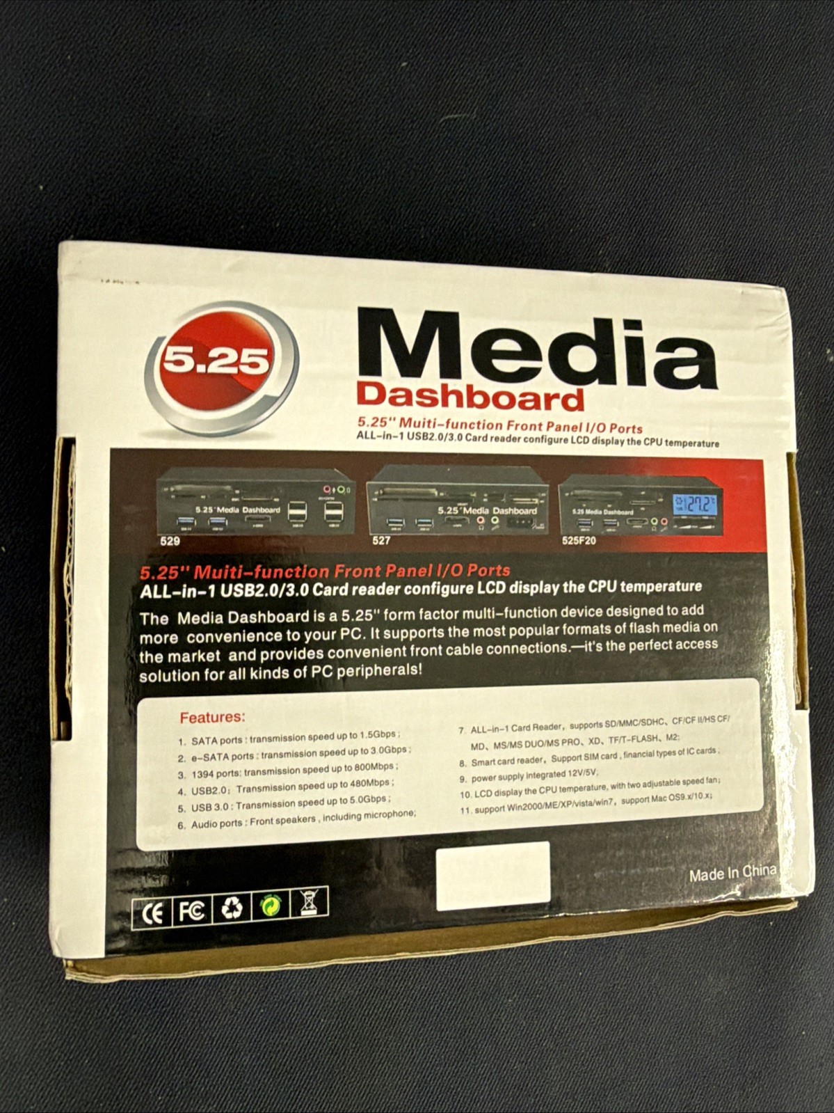 Excelvan 5.25" Media Dashboard USB 3.0 Front Panel Card Reader SATA eSATA