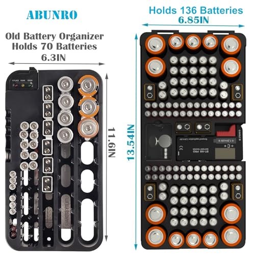 Battery Organizer Storage Case with Tester, Stores & Holds 136 Batteries