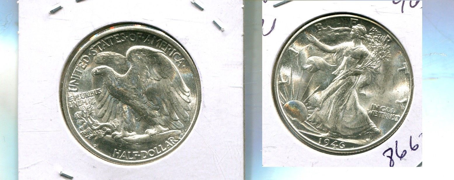 1946 D WALKING LIBERTY SILVER HALF DOLLAR GEM BU WHITE 8668T