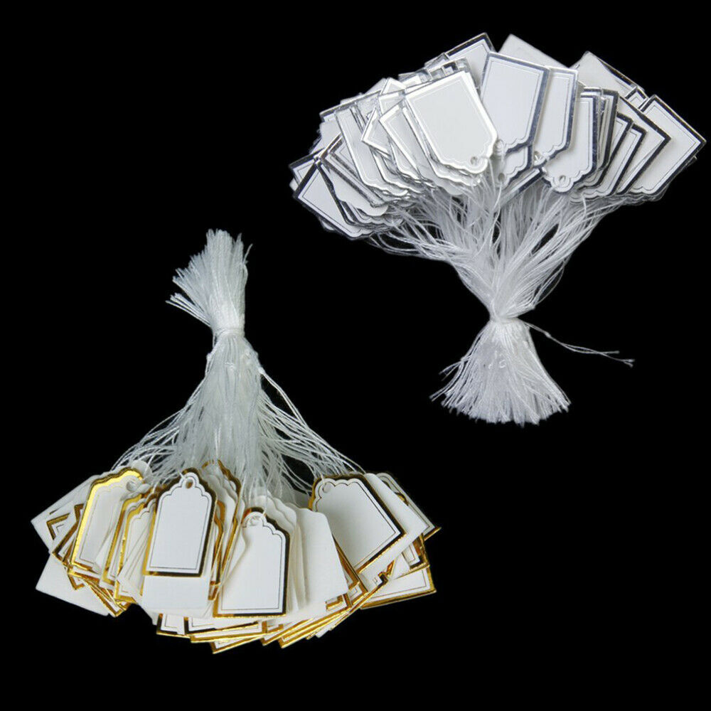 500pcs Tie On White Strung Price Tags/Labels for Display Jewelry/Watches/Clothes