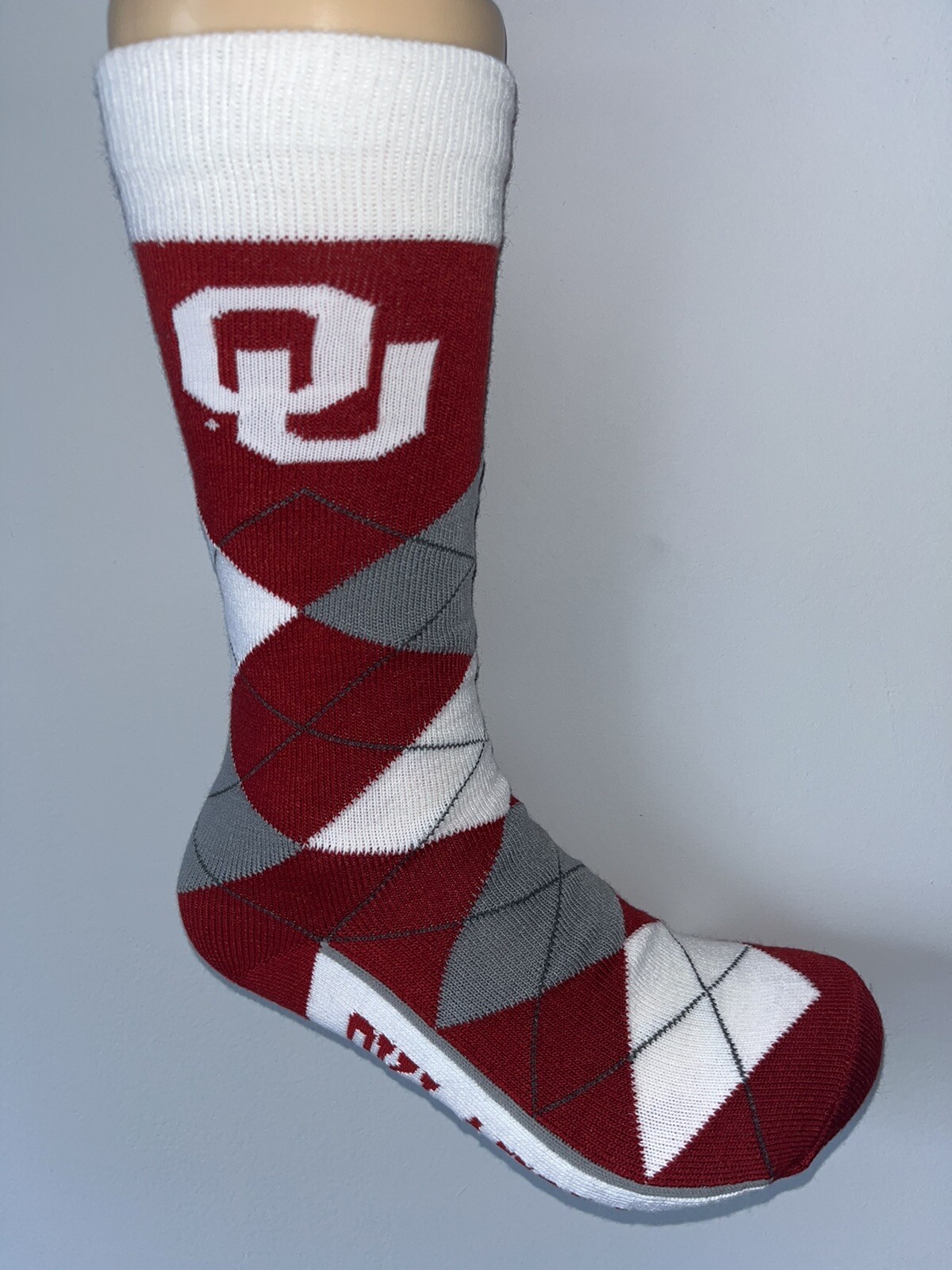 OKLAHOMA SOONERS COLLEGE MENS LOGO ARGYLE LINEUP CREW DRESS SOCKS LARGE