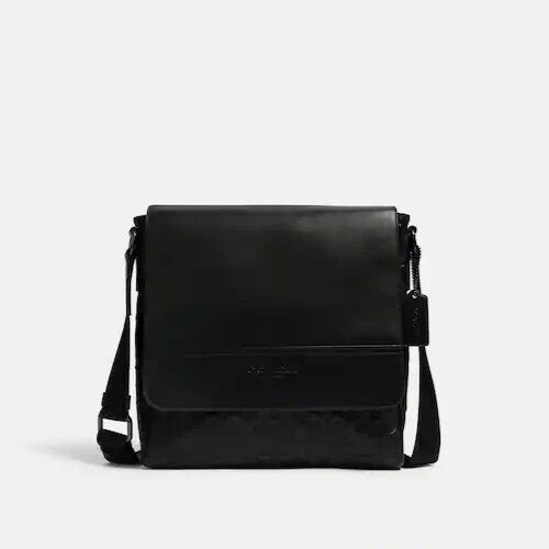Coach Men's Gunmetal/Black Houston Map Signature Leather Bag (4006)  - NWT