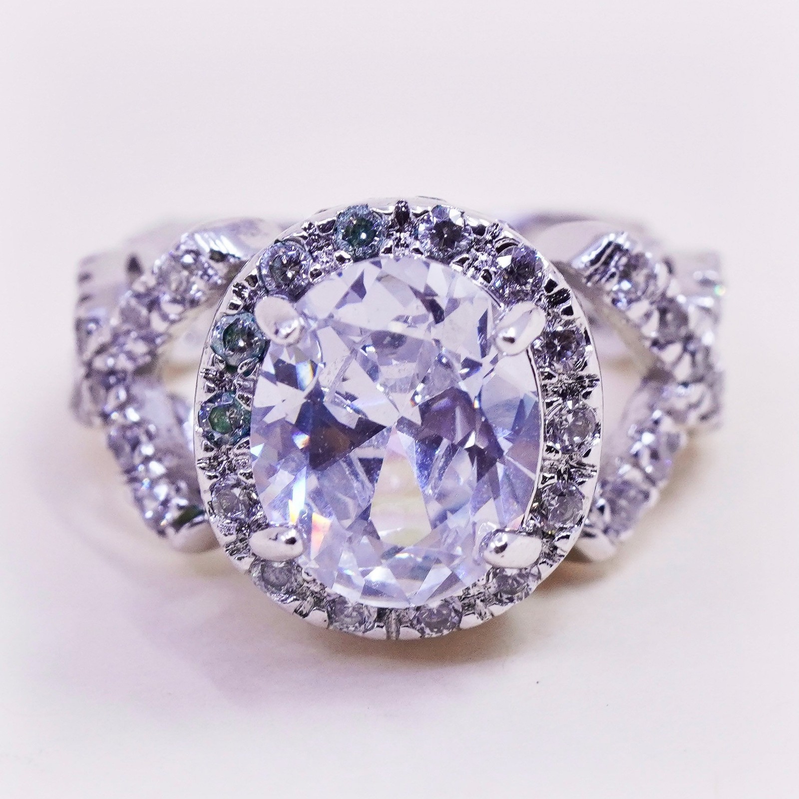 Size 4.75, Sterling silver ring, 925 silver cluster round crystal CZ cluster