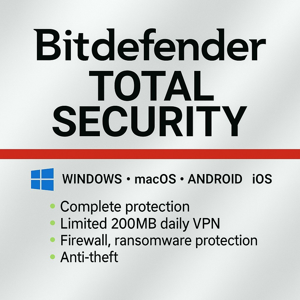 Bitdefender Total Security 2026 - 1 Year 1 Device +  Daily VPN