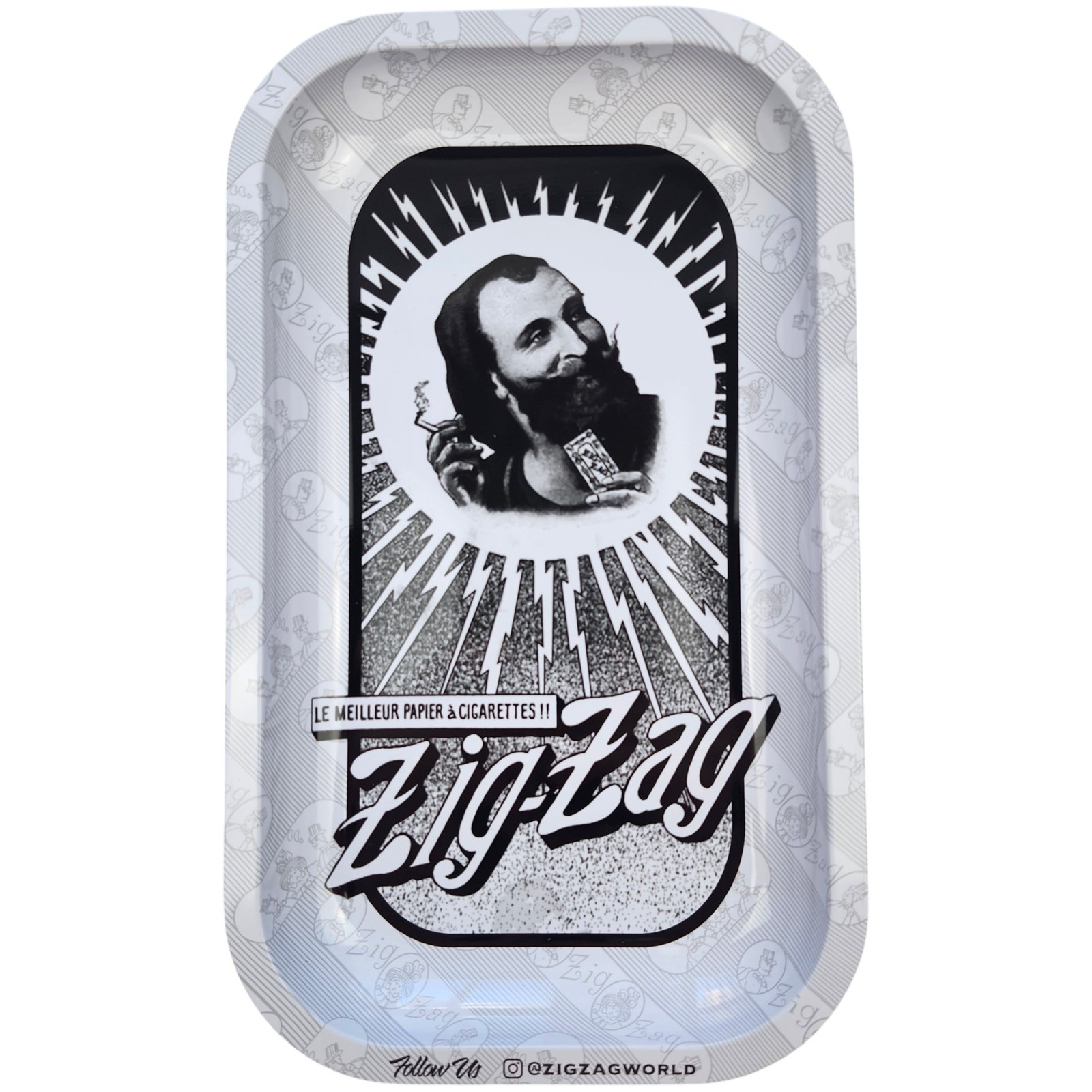 Zig-Zag Small Metal Rolling Tray Vintage Sunburst Style Retro Black/White Design
