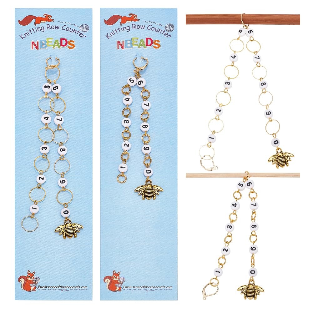 NBEADS 2 Pcs 2 Styles Bees Charm Knitting Row Counter Small, 2 Bee