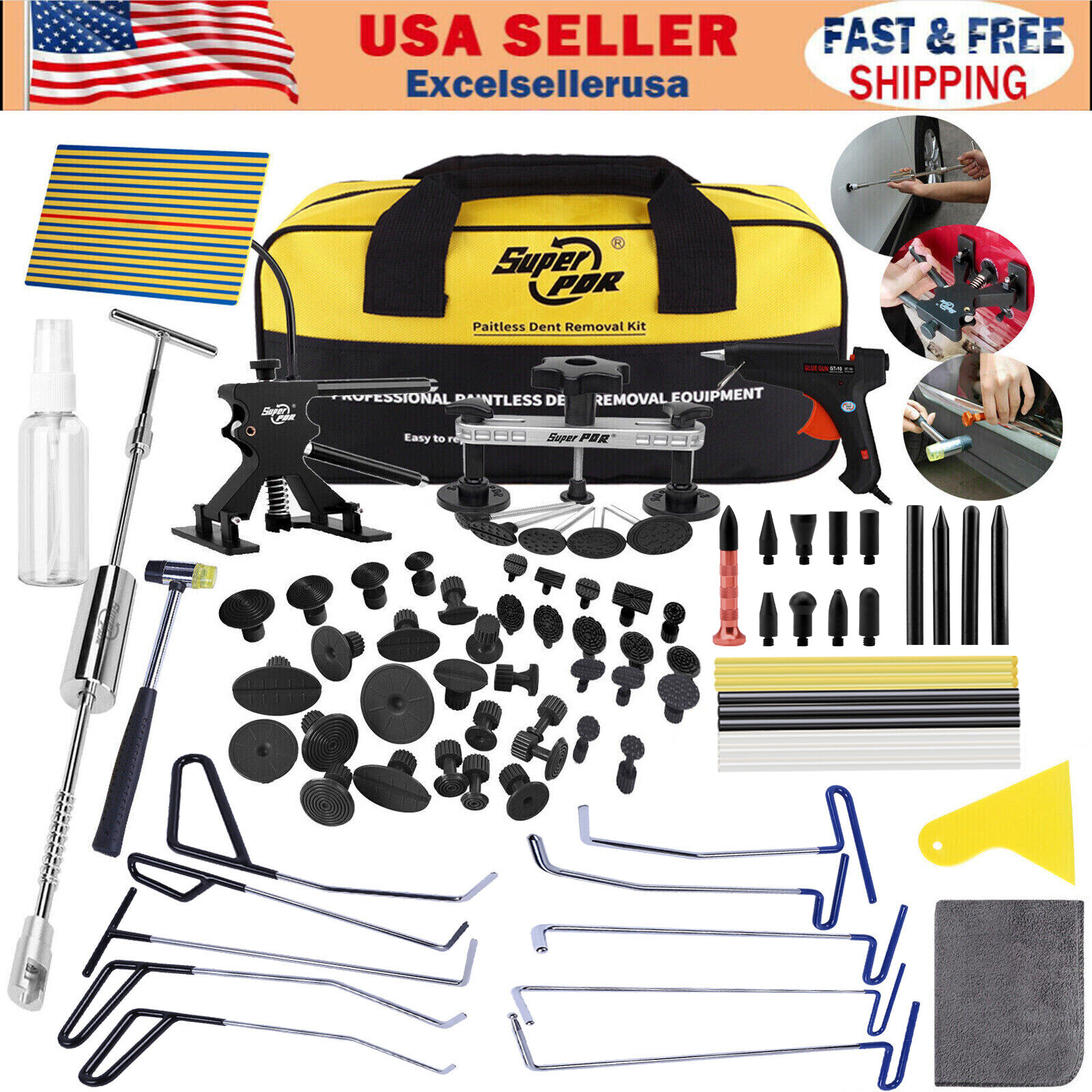 Super PDR 95Pcs Paintless Dent Removal Rods Stainless Steel Tool Kit Dent Repair