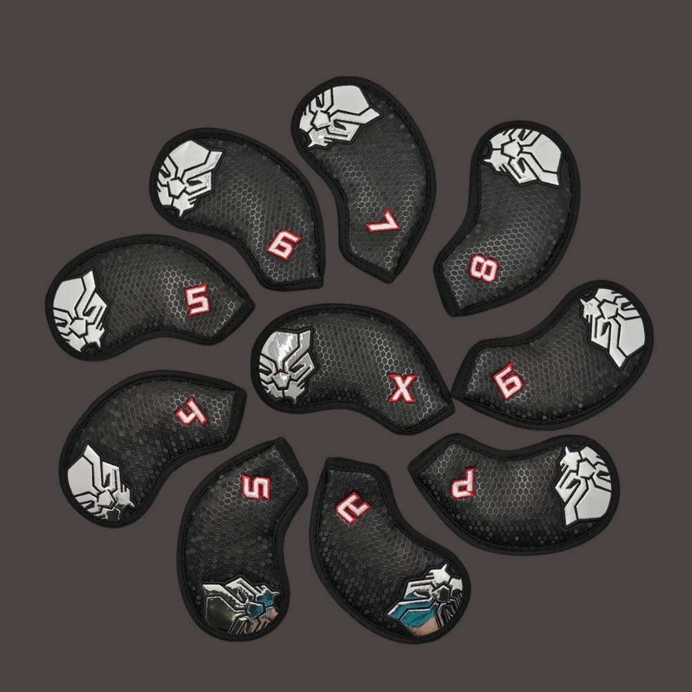 Golf Club Iron 4-9-PASX Head Cover Black Mask Panther Cartoon Hero 10 Pieces Set