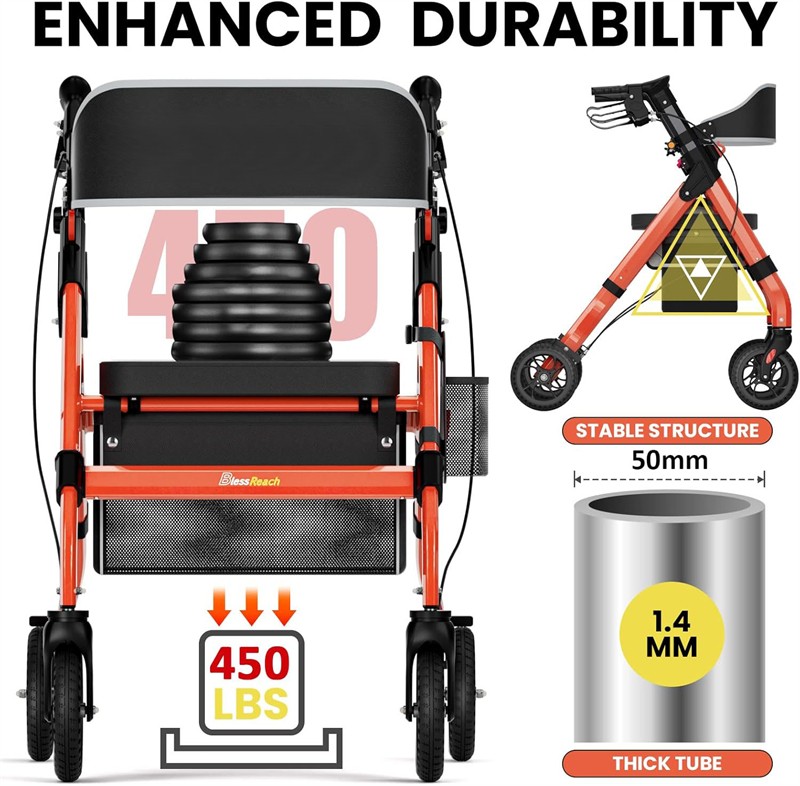 Foldable Rollator Walkers with Seat Adjustable Height Aluminum Rolling Walker