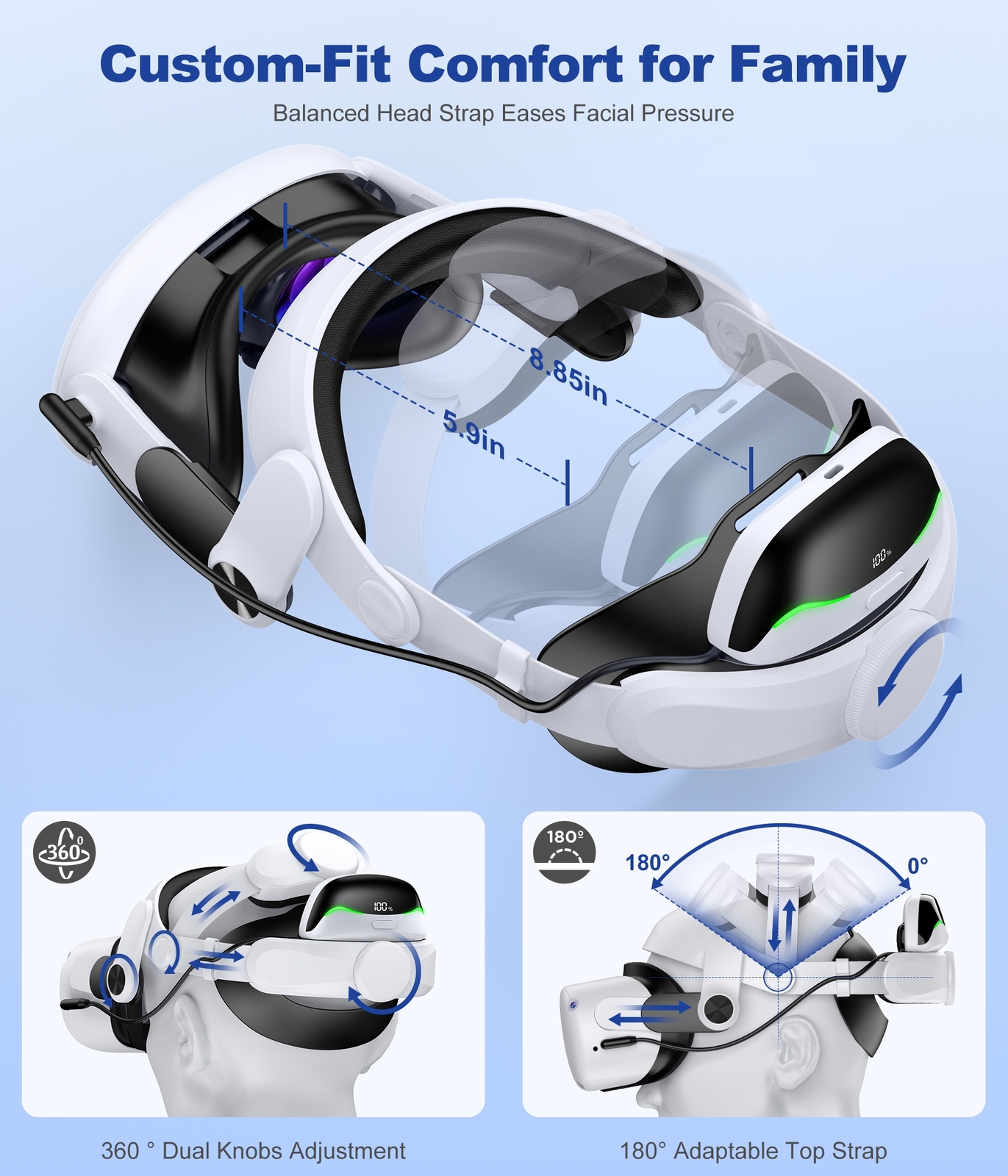 Comfort Battery Head Strap for Quest 2/3, Hot-Swappable Battery Pack LED Display