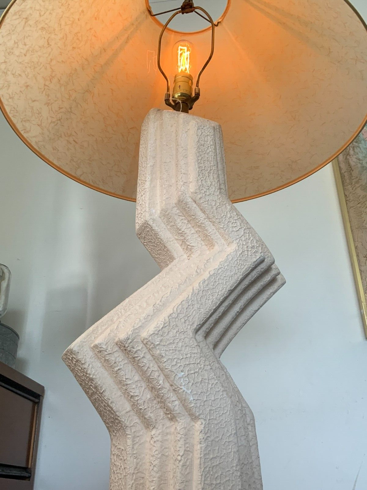 1980’s Ziggutat Zig Zag Post Modern White Geometric Plaster Floor Lamp