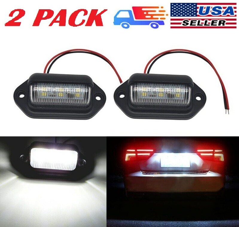 2Pcs LED License Plate Light Tag Lamps Assembly Replacement for Truck Trailer RV