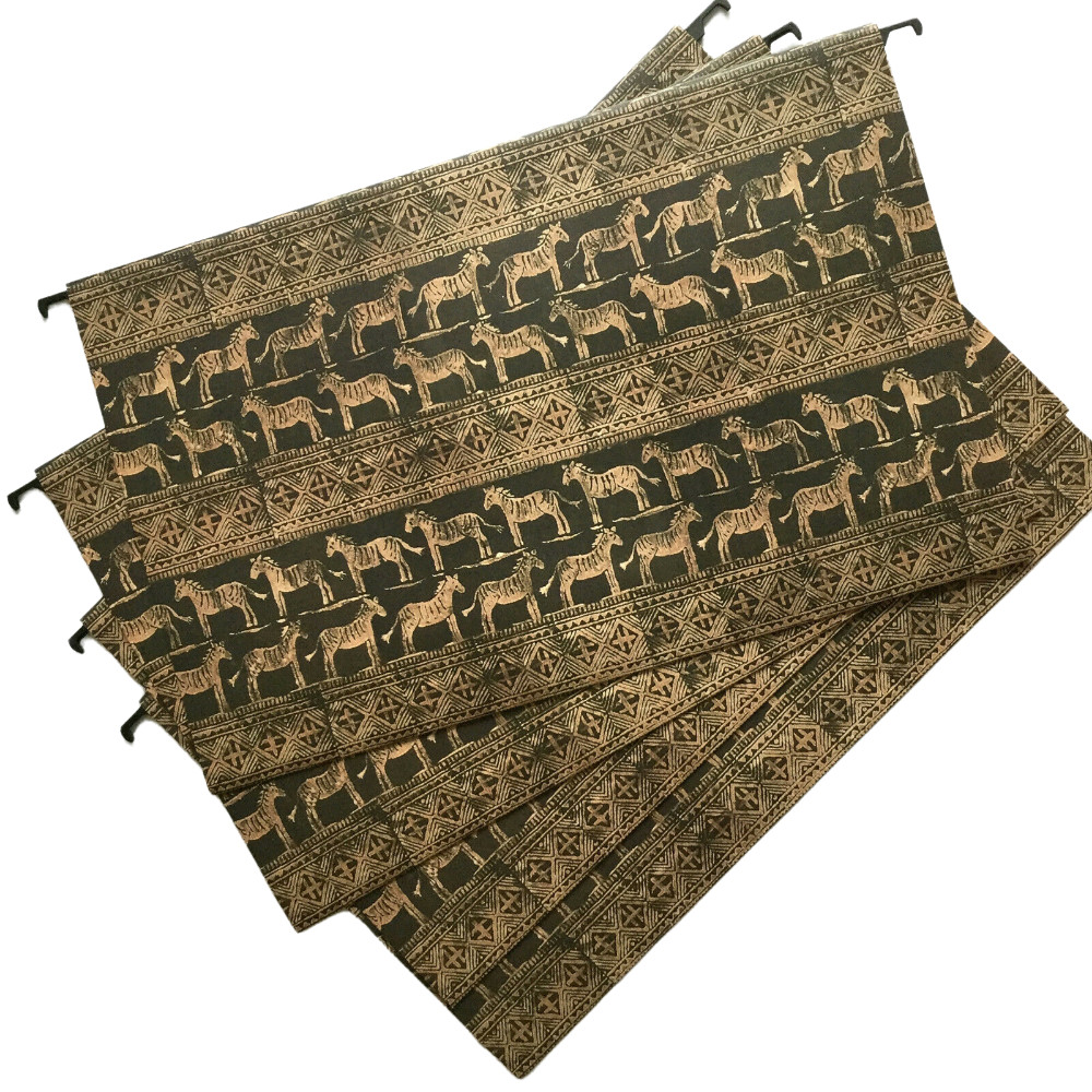 Fancy Hanging File Folders Safary Zebra Design, Brown, 15" x 9.5" Lot of Six