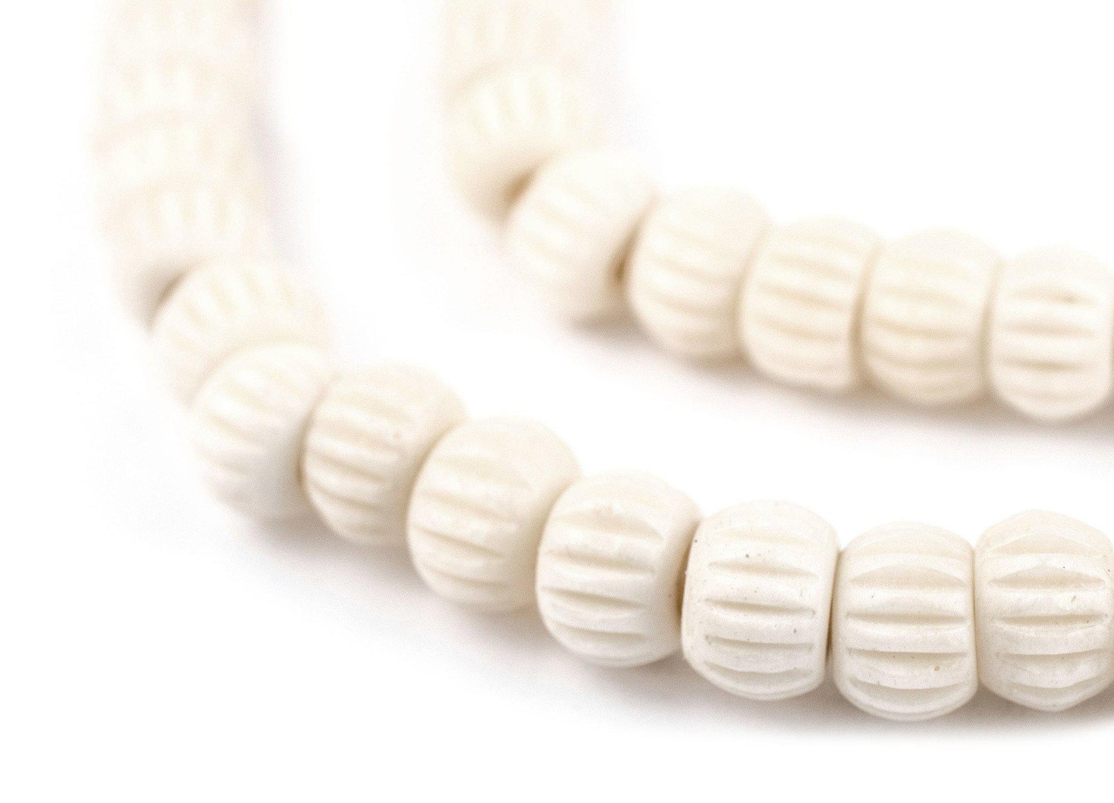 White Carved Chevron Bone Mala Beads 6mm Nepal Round Large Hole 20 Inch Strand